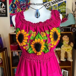 Embroidered Sunflower Pink Dress